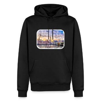 Londres Royaume-Uni Croquis à l'aquarelle Peinture dessinée à la main - Sweat à capuche Premium bio Homme - noir - Devant - Nico (187cm)