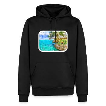 Reise-Aquarell-Skizze handgezeichnete Illustration - Männer Premium Bio Hoodie - Schwarz - Vorne - Nico (187cm)