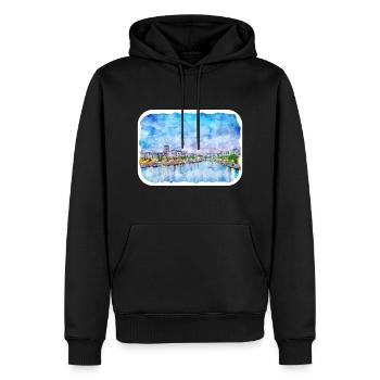 Illustration de croquis aquarelle Helsinki Finlande - Sweat à capuche Premium bio Homme - noir - Devant - Nico (187cm)