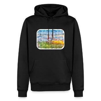 Illustration de l’esquisse à l’aquarelle de Slovénie - Sweat à capuche Premium bio Homme - noir - Devant - Nico (187cm)