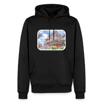 China-Aquarell-Skizzen-handgezeichnete Illustration - Männer Premium Bio Hoodie - Schwarz - Vorne - Nico (187cm)
