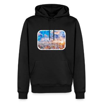 Berlin Allemagne Aquarelle Esquisse Dessinée Peinture - Sweat à capuche Premium bio Homme - noir - Devant - Nico (187cm)