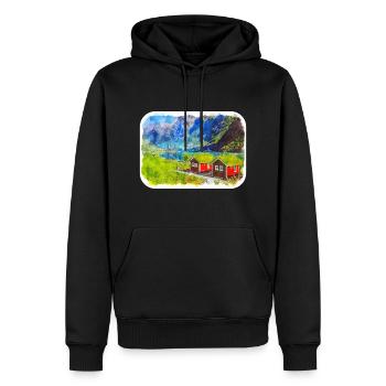 Norvège croquis aquarelle illustration dessinée à la main - Sweat à capuche Premium bio Homme - noir - Devant - Nico (187cm)