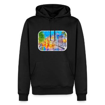 Bruges Belgique Aquarelle Esquisse Illustration - Sweat à capuche Premium bio Homme - noir - Devant - Nico (187cm)