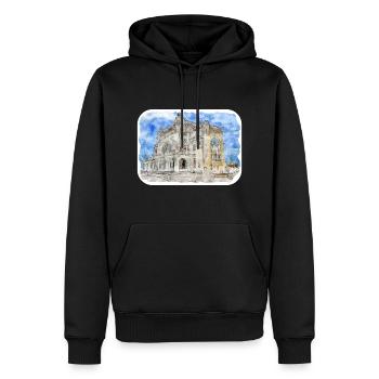 Roumanie Landmark Aquarelle Esquisse Dessin de peinture - Sweat à capuche Premium bio Homme - noir - Devant - Nico (187cm)
