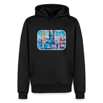 Londres UK Aquarelle Esquisse Dessinée à la Main Peinture - Sweat à capuche Premium bio Homme - noir - Devant - Nico (187cm)