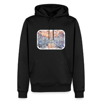 Bruges Belgique Aquarelle Esquisse Illustration - Sweat à capuche Premium bio Homme - noir - Devant - Nico (187cm)