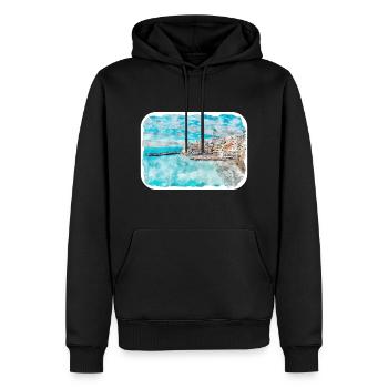Esquisse d’aquarelle de la côte européenne Dessinée Illustratio - Sweat à capuche Premium bio Homme - noir - Devant - Nico (187cm)