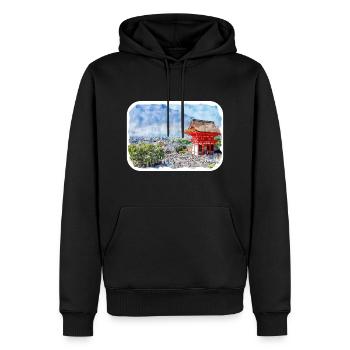 Kyoto Japan Aquarell Skizze gezeichnete Illustration - Männer Premium Bio Hoodie - Schwarz - Vorne - Nico (187cm)