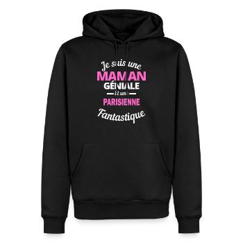 Je suis une Maman géniale Et une Parisienne - Sweat à capuche Premium bio Homme - noir - Devant - Nico (187cm)