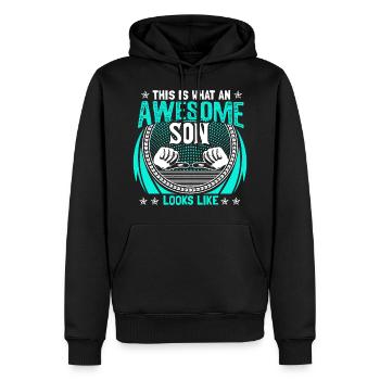 Sohn Vater Junge Geschenkidee - Männer Premium Bio Hoodie - Schwarz - Vorne - Nico (187cm)