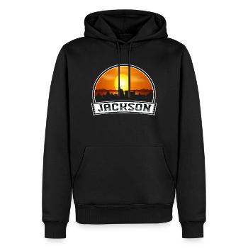 Jackson Mississippi États-Unis Skyline Vintage Sunset Tra - Sweat à capuche Premium bio Homme - noir - Devant - Nico (187cm)
