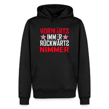 vorwärts immer - Männer Premium Bio Hoodie - Schwarz - Vorne - Nico (187cm)