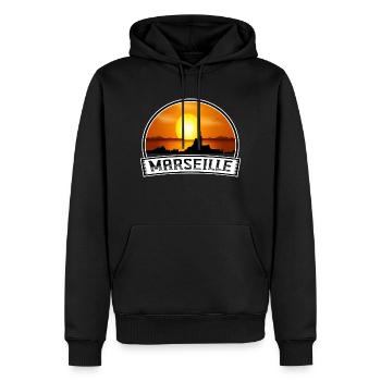 Marseille France Skyline Vintage Sunset Travel Sou - Sweat à capuche Premium bio Homme - noir - Devant - Nico (187cm)