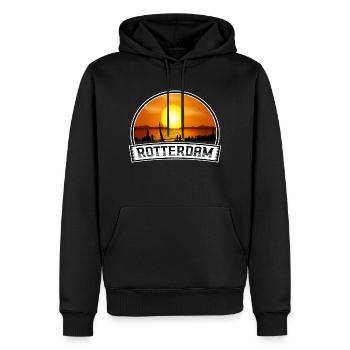 Rotterdam Pays-Bas Skyline Vintage Sunset Trave - Sweat à capuche Premium bio Homme - noir - Devant - Nico (187cm)