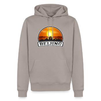 Beijing China Skyline Vintage Sunset Travel Souven - Sweat à capuche Premium bio Homme - taupe - Devant - Nico (187cm)