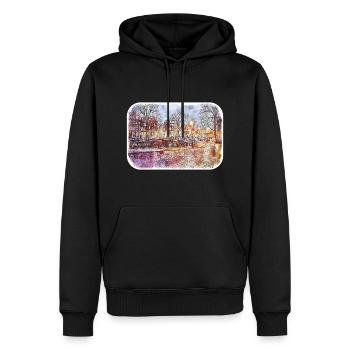 Amsterdam Pays-Bas Aquarelle Dessin - Sweat à capuche Premium bio Homme - noir - Devant - Nico (187cm)