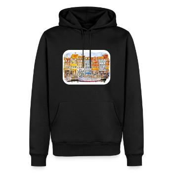 Copenhague Danemark Aquarelle Croquis Dessiné Paintin - Sweat à capuche Premium bio Homme - noir - Devant - Nico (187cm)