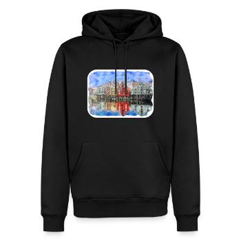 Esquisse à l’aquarelle de Norvège Illustration dessinée à la main - Sweat à capuche Premium bio Homme - noir - Devant - Nico (187cm)