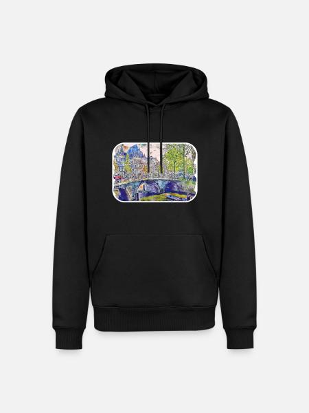 Amsterdam Nederland Aquarel Schetstekening - Mannen Premium Bio hoodie - zwart
