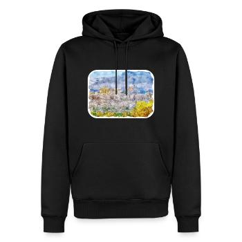 Athènes Grèce Aquarelle Croquis Dessiné Peinture - Sweat à capuche Premium bio Homme - noir - Devant - Nico (187cm)