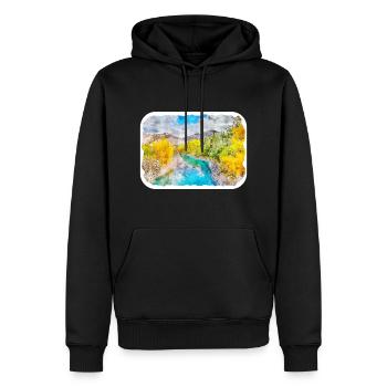 Queenstown Australie Aquarelle Croquis Dessiné Illus - Sweat à capuche Premium bio Homme - noir - Devant - Nico (187cm)