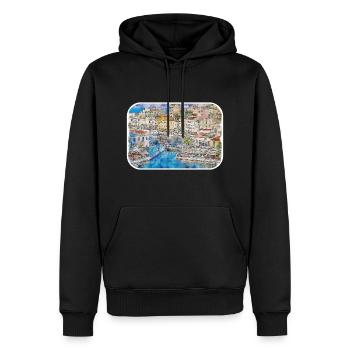 Athènes Grèce Aquarelle Illustration - Sweat à capuche Premium bio Homme - noir - Devant - Nico (187cm)