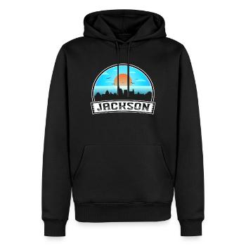 Jackson Mississippi États-Unis Skyline Vintage Sunset Tra - Sweat à capuche Premium bio Homme - noir - Devant - Nico (187cm)