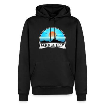 Marseille France Skyline Vintage Sunset Travel Sou - Sweat à capuche Premium bio Homme - noir - Devant - Nico (187cm)