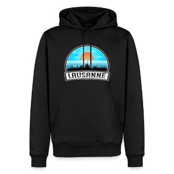 Lausanne Suisse Skyline Vintage Sunset Travel - Sweat à capuche Premium bio Homme - noir - Devant - Nico (187cm)