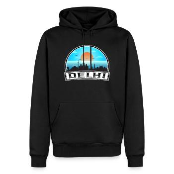 Delhi Indien Skyline Vintage Sonnenuntergang Reise Souvenir - Männer Premium Bio Hoodie - Schwarz - Vorne - Nico (187cm)