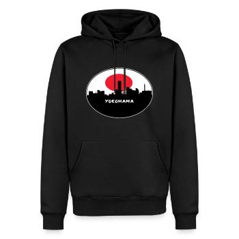 Yokohama-Japan-Flaggen-Skyline-Schattenbild-Reise - Männer Premium Bio Hoodie - Schwarz - Vorne - Nico (187cm)