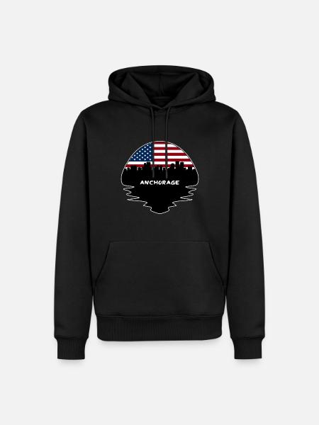 Anchorage Alaska Usa Flag Skyline Silhouette Trave - Sudadera con capucha prémium ecológica para hombre - negro