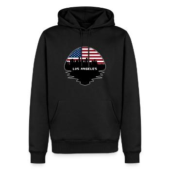 Los Angeles California Usa Flag Skyline Silhouette - Sweat à capuche Premium bio Homme - noir - Devant - Nico (187cm)