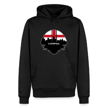 Liverpool Angleterre Drapeau Skyline Voyage Silhouette - Sweat à capuche Premium bio Homme - noir - Devant - Nico (187cm)