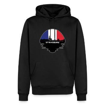 Strasbourg France Flag Skyline Silhouette Voyage - Sweat à capuche Premium bio Homme - noir - Devant - Nico (187cm)