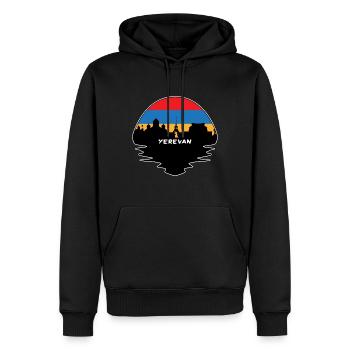 Erevan Arménie Drapeau Skyline Silhouette Voyage - Sweat à capuche Premium bio Homme - noir - Devant - Nico (187cm)