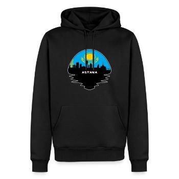 Astana Kazakhstan Flag Skyline Silhouette Voyage - Sweat à capuche Premium bio Homme - noir - Devant - Nico (187cm)