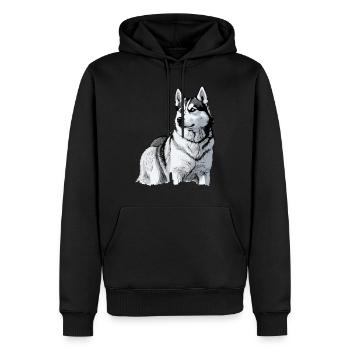 Nette Husky Hund Rasse Kopf Cartoon Illustration - Männer Premium Bio Hoodie - Schwarz - Vorne - Nico (187cm)