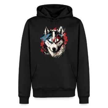 Scary Husky - Männer Premium Bio Hoodie - Schwarz - Vorne - Nico (187cm)