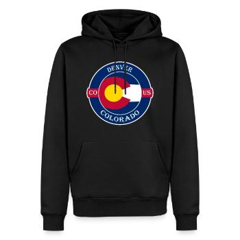Denver Colorado Flag USA Travel Souvenir Badge - Sweat à capuche Premium bio Homme - noir - Devant - Nico (187cm)
