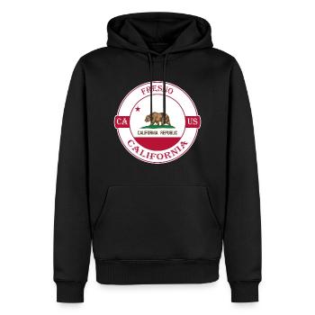 Fresno California Flag USA Travel Souvenir Badge - Sweat à capuche Premium bio Homme - noir - Devant - Nico (187cm)
