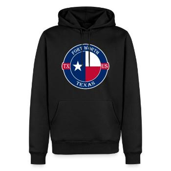 Fort Worth Texas Flag USA Travel Souvenir Badge - Sweat à capuche Premium bio Homme - noir - Devant - Nico (187cm)