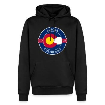 Aurora Colorado Flag USA Travel Souvenir Badge - Sweat à capuche Premium bio Homme - noir - Devant - Nico (187cm)