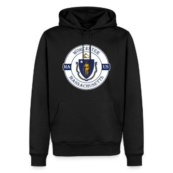 Worcester Massachusetts Flag USA Souvenir Badge - Sweat à capuche Premium bio Homme - noir - Devant - Nico (187cm)