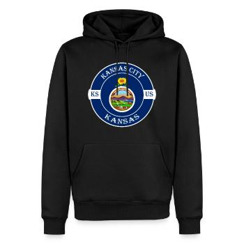 Kansas City Kansas Flagge USA Reise Souvenir Abzeichen - Männer Premium Bio Hoodie - Schwarz - Vorne - Nico (187cm)