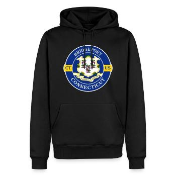 Bridgeport Connecticut Flag USA Souvenir Badge - Sweat à capuche Premium bio Homme - noir - Devant - Nico (187cm)