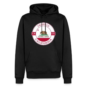 Fairfield California Flag USA Souvenir Badge - Men’s Premium Organic Hoodie - black - Front - Nico (187cm)