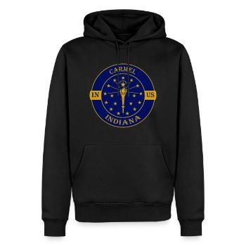 Carmel Indiana Flagge USA Reise Souvenir Abzeichen - Männer Premium Bio Hoodie - Schwarz - Vorne - Nico (187cm)