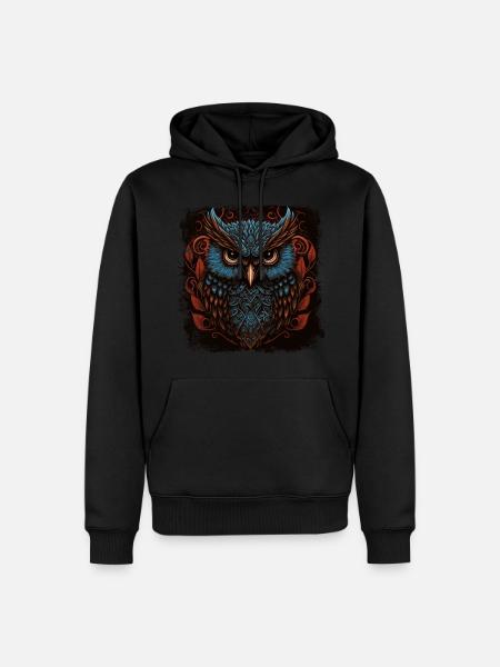 Kunstvolle Eule - Männer Premium Bio Hoodie - Schwarz